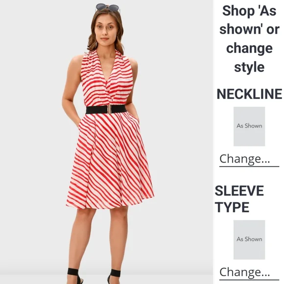 Red and white voile halter back dress. - Picture 4 of 4